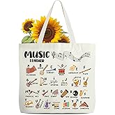 Music Teacher Canvas Tote Bags, Thank You Appreciation Gifts For Music Teacher, Birthday Teacher's Day Retirement Christmas Gifts For Music Teacher, Musical Symbols Themed Reusable Grocery Bag -44