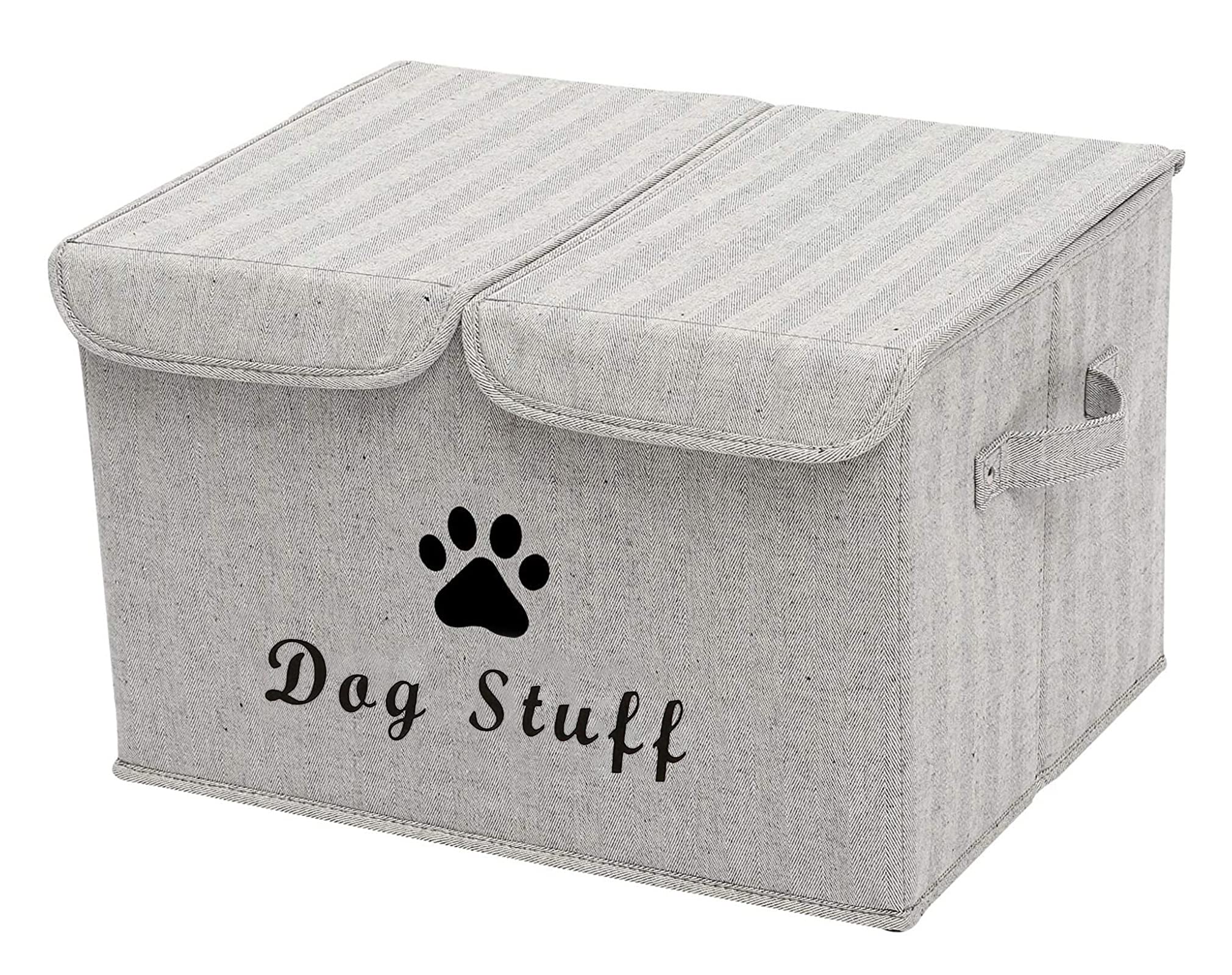 Morezi Dog toy box basket storage with lid perfect basket for dog toys grooming stuff living room playroom closet home organization - Gray Stripe — image 1