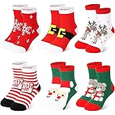 LAETBBE 6 Pairs Kids Christmas Socks Christmas Gift Thick Cotton Warm Socks Thermal for Boys Girls Children 1-9 Years