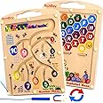 RichBoy Magnetic Maze for 3-5 Year Old, 2-in-1 Magnetic Color and Number Maze, Double-Sided Wooden Busy Board Fine Motor Skills Montessori Toys, Portable Travel Puzzle Game Toddlers Toys