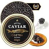 BESTER CAVIAR Premium Osetra Sturgeon Caviar, Malossol Black Roe (1.76 oz) | Traditionally Harvested Malossol Ossetra Black Roe with 1 Mother of Pearl Spoon, Single Tin, Premium Gourmet Caviar Gift Set