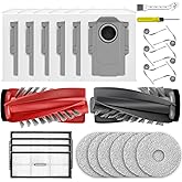 25Pcs Saros 10R Accessories Compatible with Roborock Saros 20 /Qrevo CurvX | for Qrevo 2 Pro / Edge 2/ Edge 3 Pro, 6 Activated Carbon Dust Bags,1 Set Main Brush, 4 HEPA Filters, 6 Mop Pads, 6 Side Brush