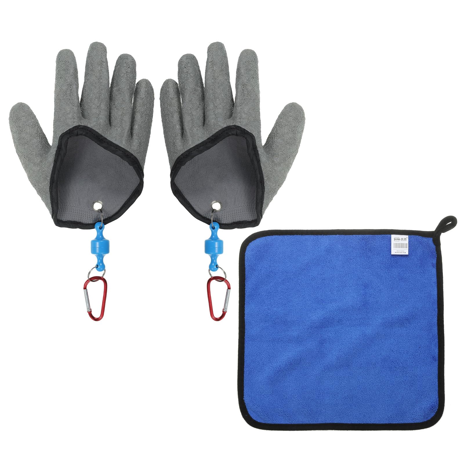 PATIKIL Fishing Gloves with Magnet Release, 1 Pair Fisherman Professional Catch Fish Gloves Non-Slip Puncture Resistant Fillet Glove with Towel For Handing Catching Cleaning, Grey