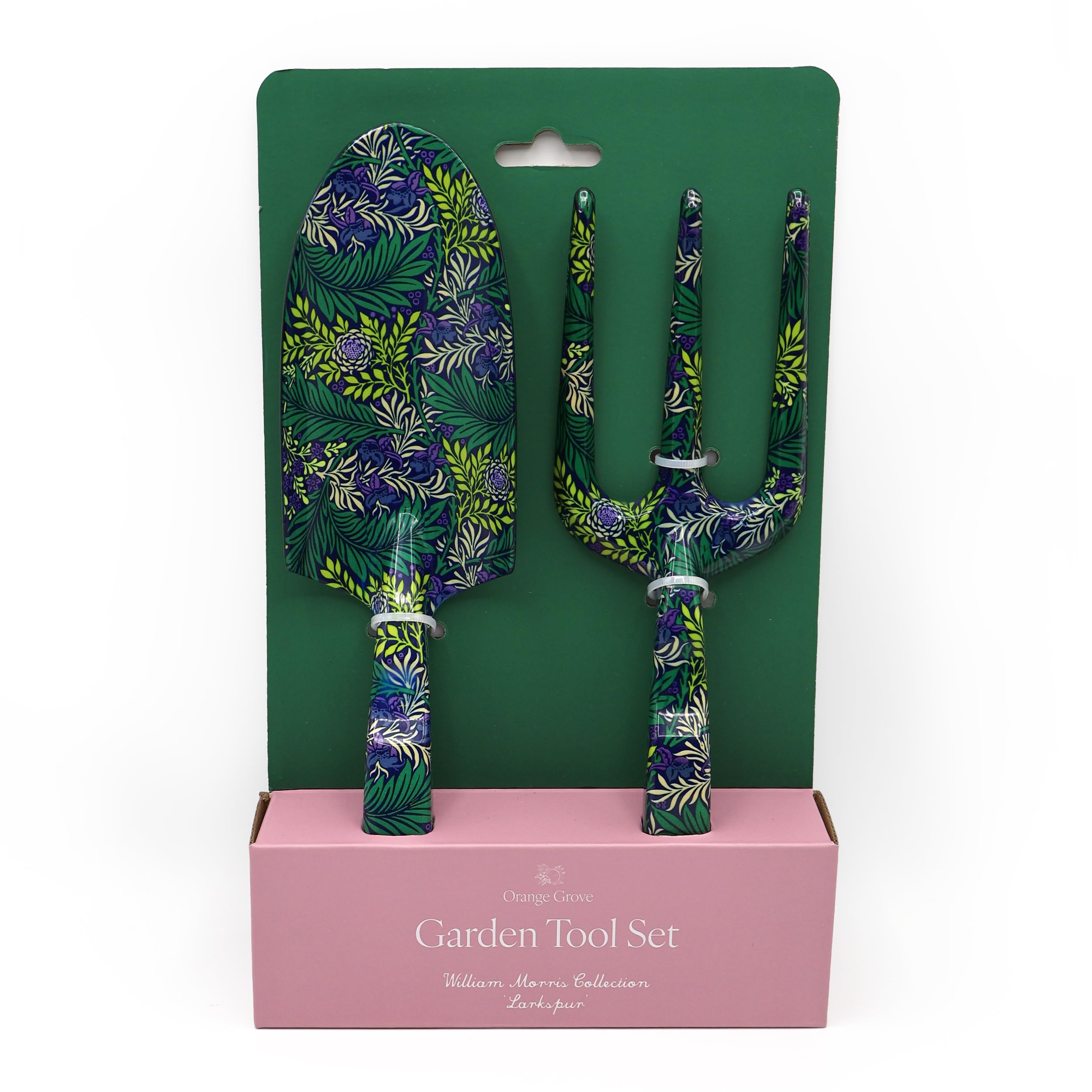 Fork and Trowel Garden Tool Set - William Morris Larkspur Design, Green