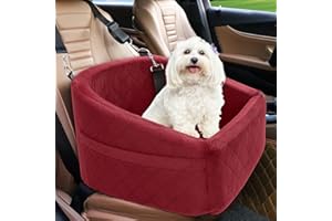 NEEZUKAR Dog Car Seat for Small Medium Dogs,Detachable Washable Dog Booster Seat Under 30lbs, Pet Car Seats Travel Bed with Storage Pockets and Safety Belt(Red)