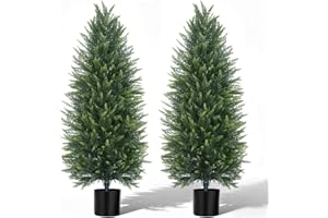 EverNature 4FT Artificial Topiary Cedar Trees, 2Pack Realistic Faux Cypress Plants with Pot, Fake Bushes Pine Tree for Outdoor Front Porch Garden Indoor Christmas Home Decor