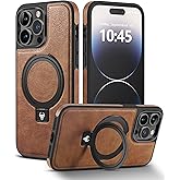 Clatoxi for iPhone 15 Pro Max Leather Case with Kickstand, Built-in Invisible Stand Shockproof Slim Protective Magnetic Phone Case for iPhone 15 Pro Max (Brown)