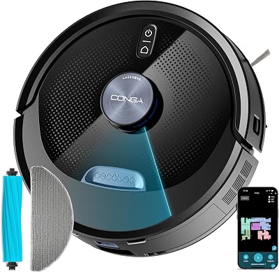 Robot Aspirapolvere e Lavapavimenti con Ia Conga M90 Dark. Navigazione Laser, Potenza 25000 Pa, Autonomia 240 min, Spazzola Silicone Pet, Bluetooth WiFi, App per Pulizia Intelligente