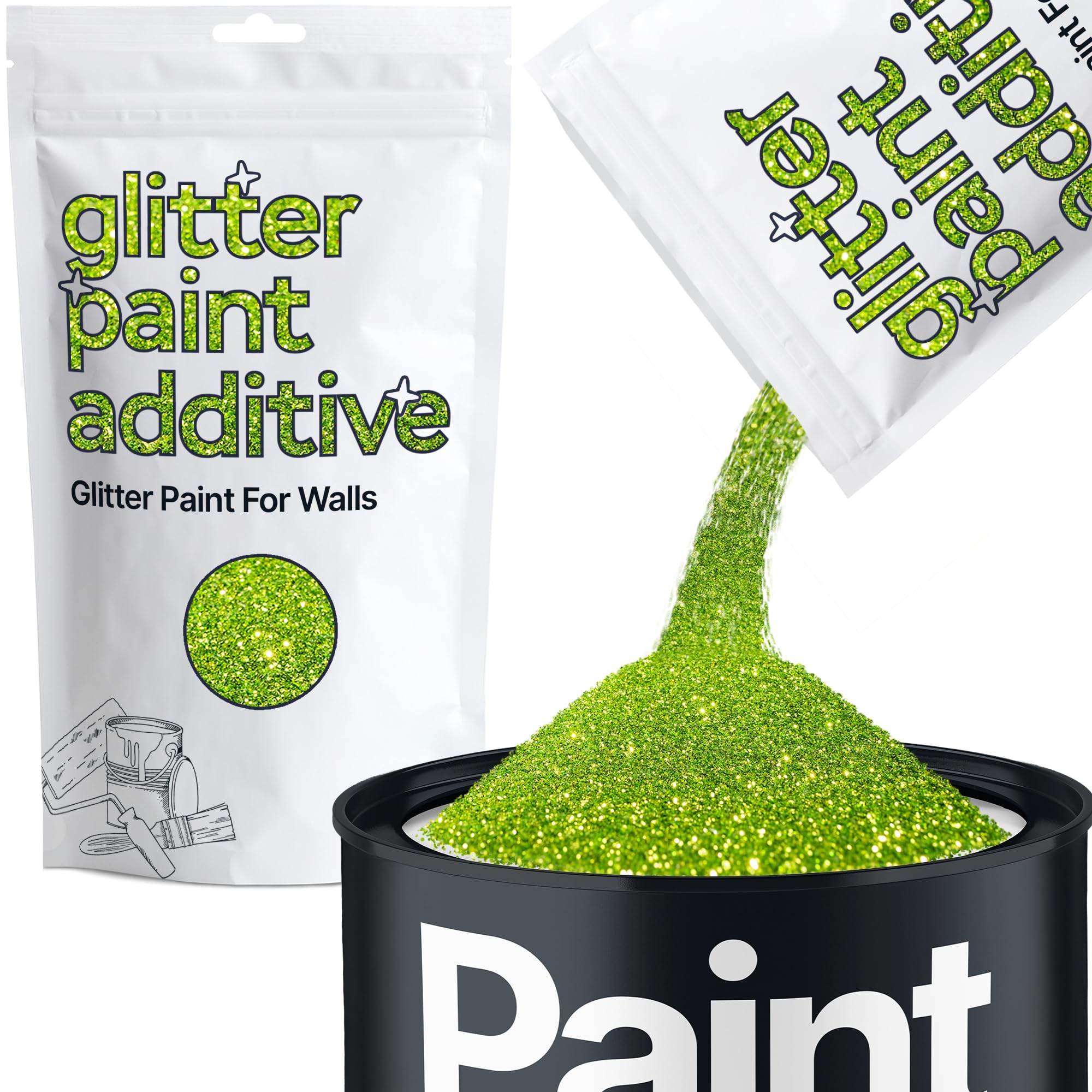 Lime Green Glitter Paint Additive 100g for Adding Sparkle to Paints & Varnish | Paint Walls Sparkly Add to Emulsion, Acrylic or Lacquer Indoor | Hemway