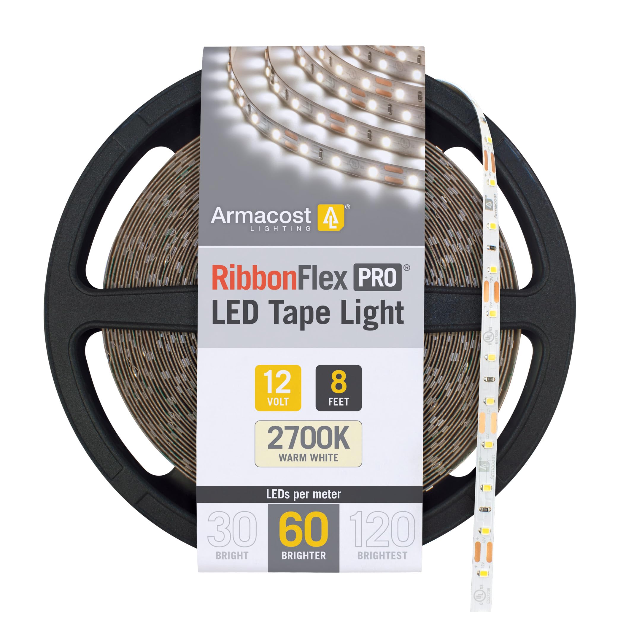 Photo 1 of Armacost Lighting RibbonFlex Pro 12V White LED Strip Lights 60 LED/m, 2700K, 8.2 ft 132210