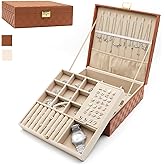 Jewelry Organizer Box, Jewelry Box Organizers for Women Girls, 2 Layers Large Leather Jewels Storage Case for Earring, Rings, Necklaces, Bracelets, Big and Small Jewellery, Watch, Ideal Gift (Brwon)