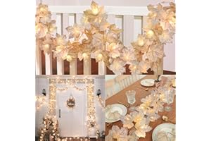 CAMLINBO 4 Pack Thanksgiving Decorations Fall Garland with Lights, Fall Decorations for Home Total 26Ft 80LED Enlarged Lighted Maples Leaves Garland Autumn Garlands Thanksgiving Decor Fireplace Party Christmas