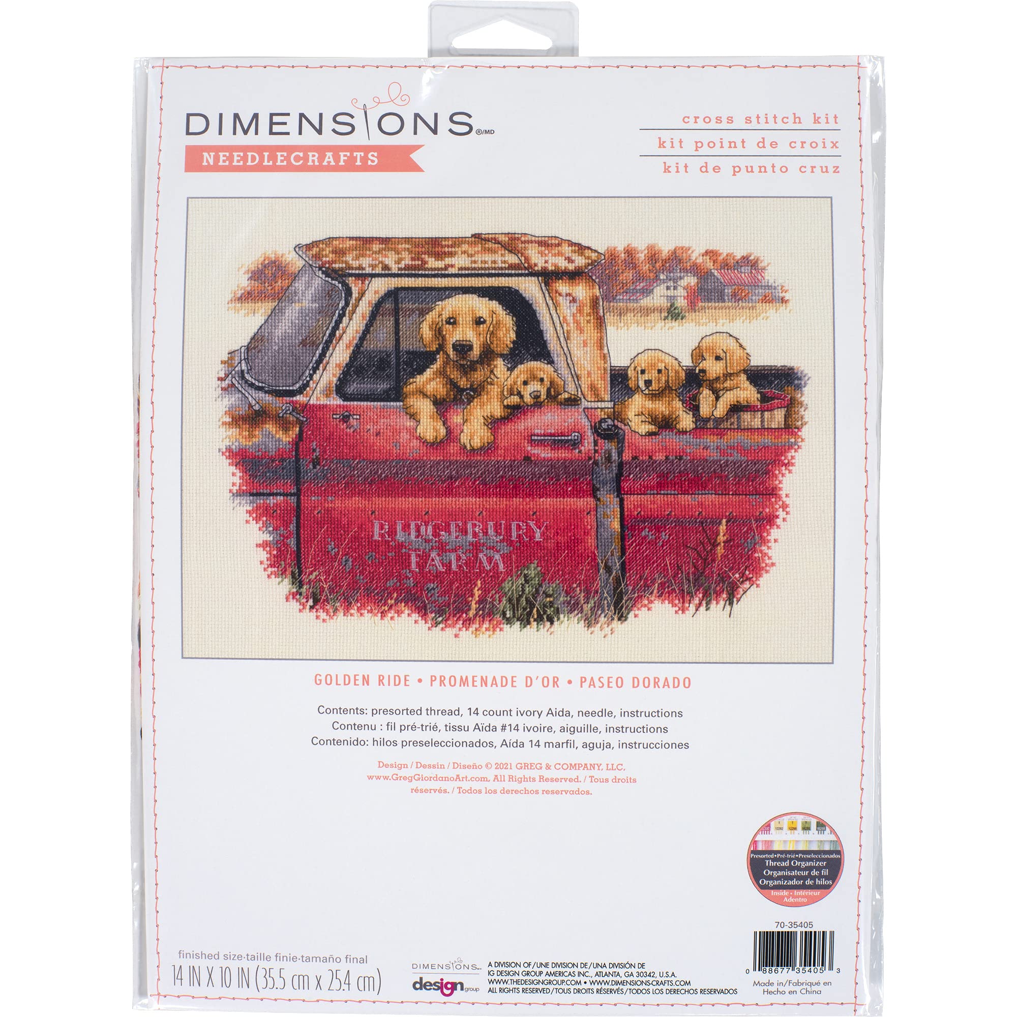 Dimensions 70-35405 Golden Ride Dog Counted Cross Stitch Set, 14 Cnt. Ivory Aida, 14" x 10"