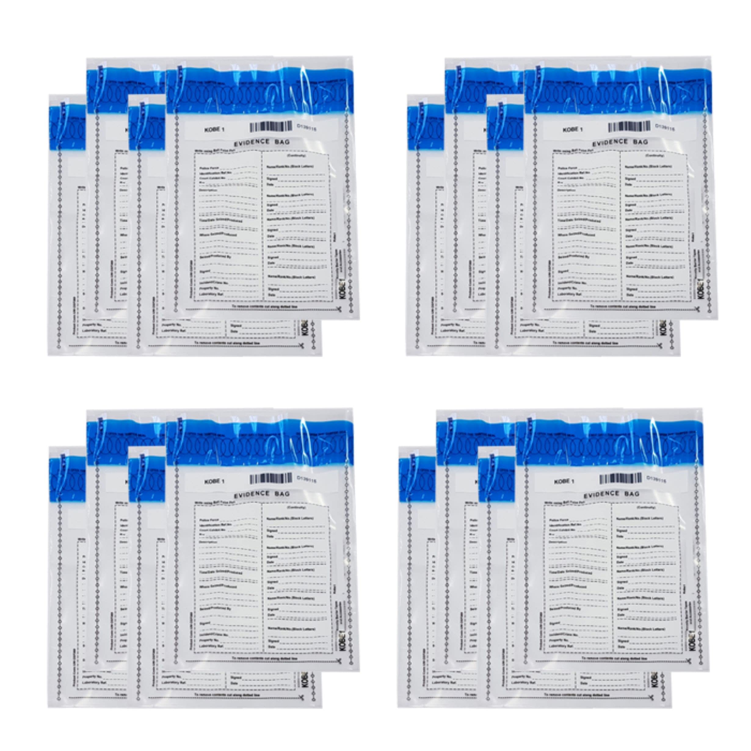 Kobe1 Crime Scene Tamper Proof Evidence Bags (x16) - CSI Police Plastic Self Adhesive Bags with Tamper Evident Security Seal - Clear Evidence Collection Envelopes for Home CSI Game, 7.8 x 10.2 Inches