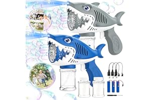 TOPRCBOXS Bubble Gun Machine for Kids, 2 Pack Bubble Blasters with 13 Hole Wands and 3 Batteries, Automatic Bubble Blower for Toddlers, Summer Outdoor Shark Toys Gifts for Boys Girls, Wedding Party Favor