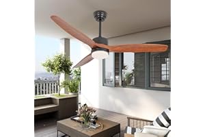 Wozzio 52 inch Ceiling Fan with Light and Remote,DC Motor,3CCT Dimmable LED Light,3 Reversible Wood Blades,6 Speeds,Indoor & Outdoor for Bedroom/Patios/Living Room