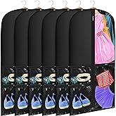 Woanger 6 Pcs Garment Bags for Dance Costumes Clear PVC with Zippers Garment Bag with Pockets Dance Costume Organizer Carrier for Storage Cover for Adult(Black,20'' X 40'')