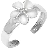 Honolulu Jewelry Company Sterling Silver Plumeria Flower Nature CZ Toe Ring