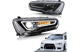 VLAND LED Headlights for Mitsubishi Lancer 2008-2020 & EVO X 2010-2015 - Projector Assembly w/DRL, Smoked Lens, Sequential Si