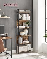 VASAGLE 6-Shelf Bookcase Industrial 60x24x186 cm Vintage Brown Black Metal Frame view 2