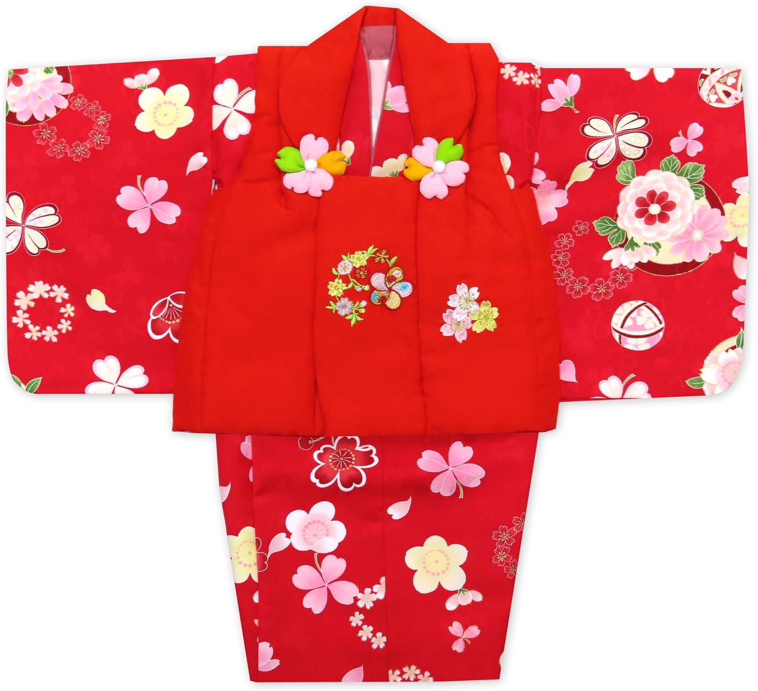 Amazon Co Jp ひな祭り ベビー 被布 初節句 女の子 赤ちゃん 被布 着物セット 合繊 赤 菊に桜 Hfg101 服 ファッション小物
