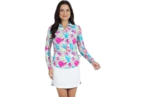 IBKUL Athleisure Wear Sun Protective UPF 50+ Icefil Cooling Diana Print Adjustable Length Long Sleeve Polo - 48930