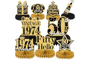 Elomy 50th Birthday Decorations Men - 9PCS Vintage 50th Birthday Party Table Decorations Men Women Black Gold 1974 Table Honeycomb Centerpiece Decor Supplies for Fifty Year Old Birthday Party for Her