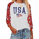 American Flag Shirts for Women Patriotic Tshirts 4th of July Shirt Girls USA Outfits Stars Stripes Tee Tops