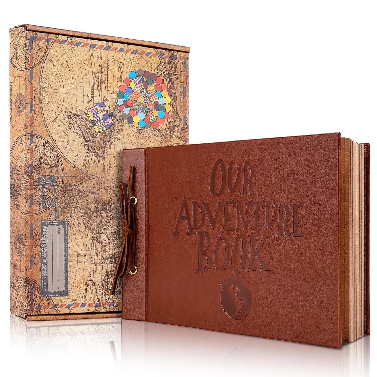 Our Adventure Book Scrapbook Photo Album, 11.9 * 7.6 inch 80 Pages, 3D Embossed Words Leather Hard Cover Travel Scrapbook for Anniversary, Wedding, Christmases, Mother's Day Gift etc