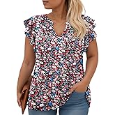 VISLILY Womens-Plus-Size-Summer-Tops Cute Notched V Neck T Shirts Dressy Ruffle Short Sleeve Blouses Trendy Casual Tunics Tee