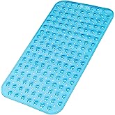 Bathtub and Shower Mats, 28 x 15 Inch Non-Slip Bath Mat, Machine Washable Bath Tub Mat with Suction Cups & Drain Holes for Bathroom, Clear Blue
