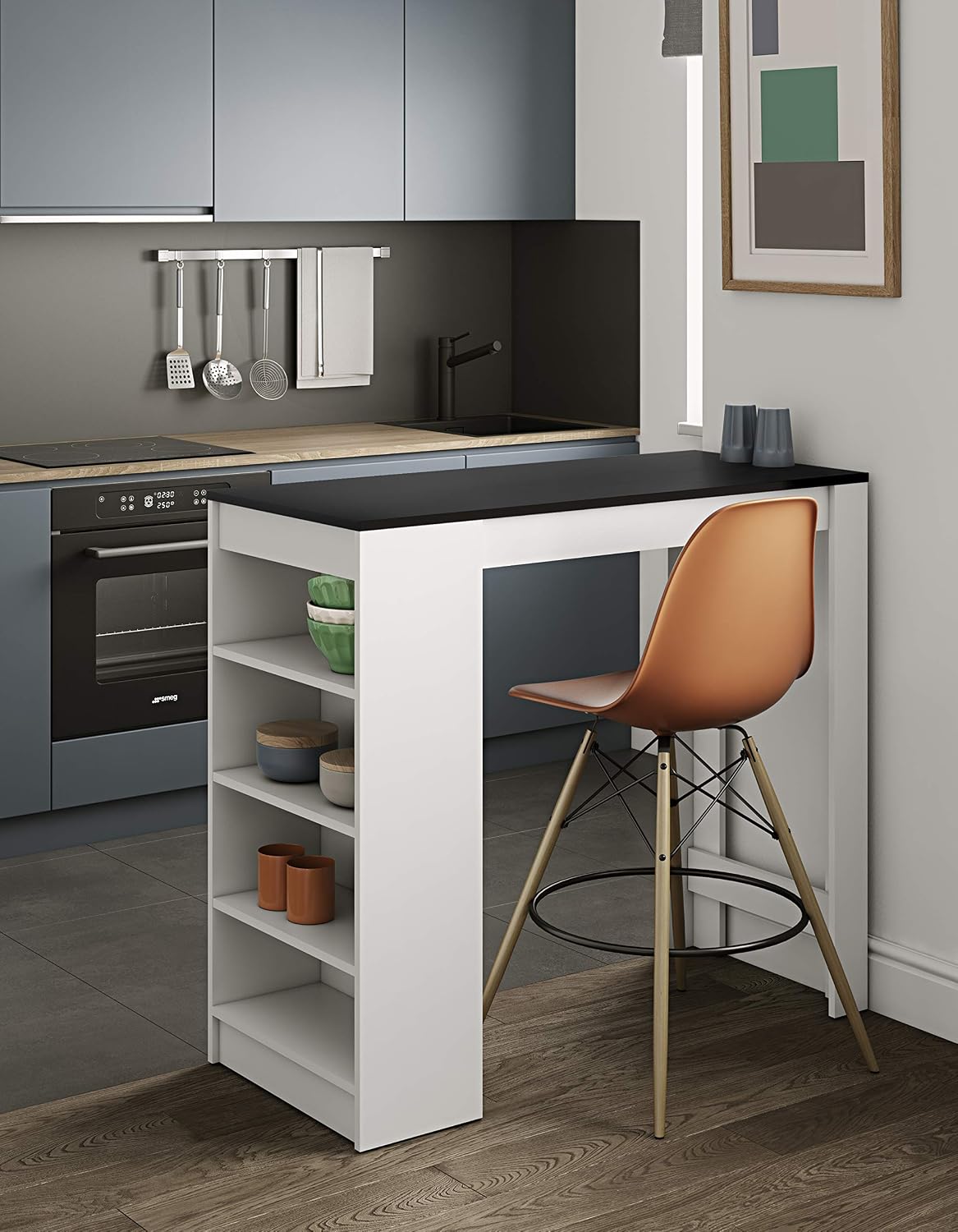 TEMAHOME Aravis Bar Table Kitchen Table, Black and White, 50 x 115 x 102.7 cm