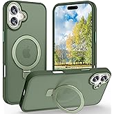 Lufanbis Magnetic for iPhone 16 Case with Ring Stand, [10 FT Drop Protection] [Velvety Touch] Slim Translucent Matte Back Shockproof Phone Case for iPhone 16 6.1'', Midnight Green