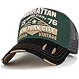 ililily Premium Manhattan Wide Embroidery Trucker Hat Vintage Baseball Cap
