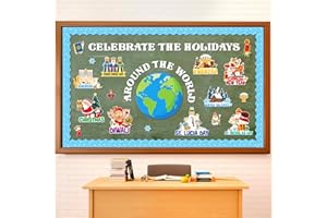 YooNotee 68pcs Winter Bulletin Board Decorations Set Holidays Around The World Posters with Christmas Chinese New Year Hanukkah Diwali St Lucia Kwanzaa Solstice St Nicholas for School Home Wall Decor