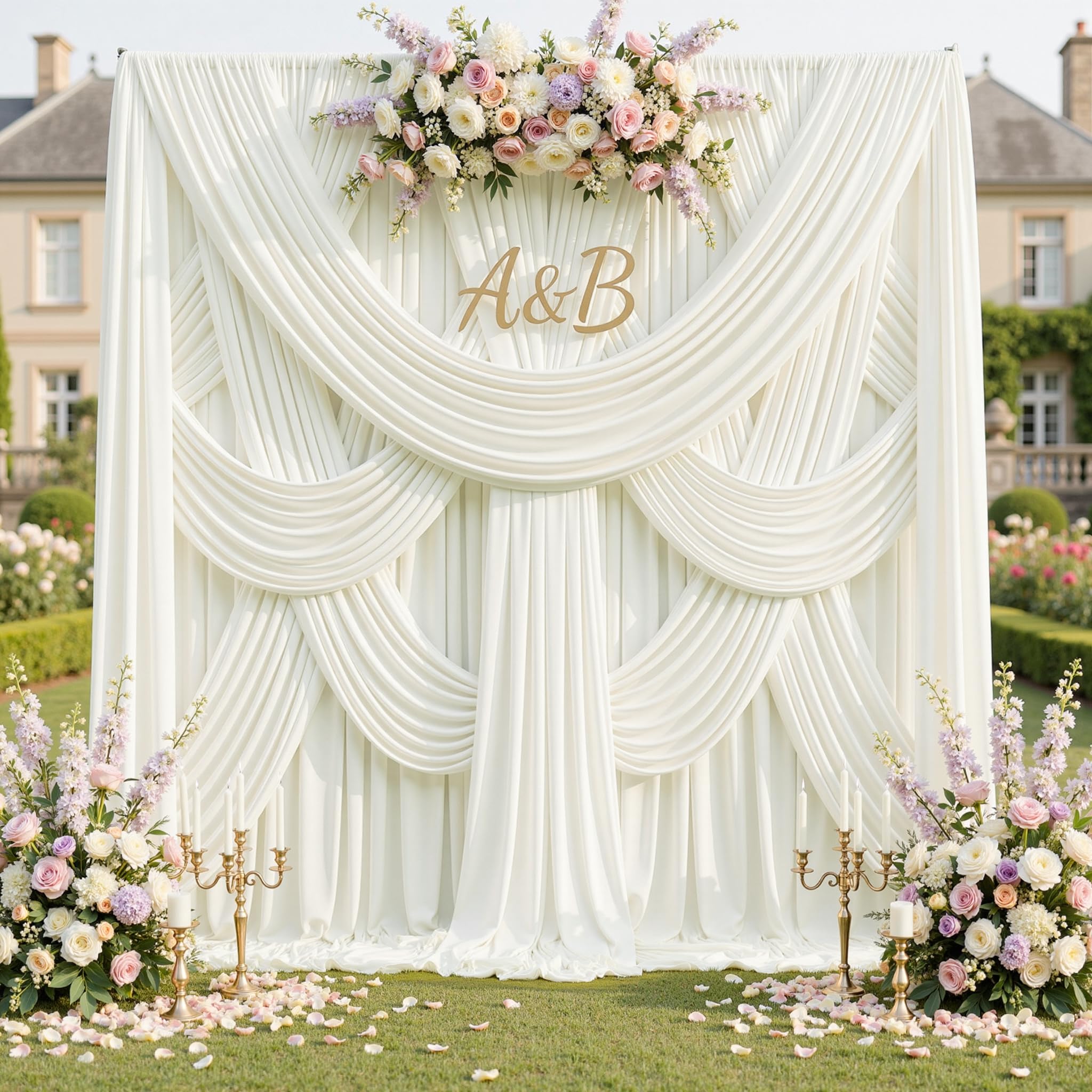Photo 1 of 10×12ft Wrinkle Free Ivory Backdrop Curtain for Wedding Parties, 2 Panels 5×12ft Long Soft Silky Polyester Backdrop Drapes Cream Photo Back Drop Curtains for Party Photography Background Cloth