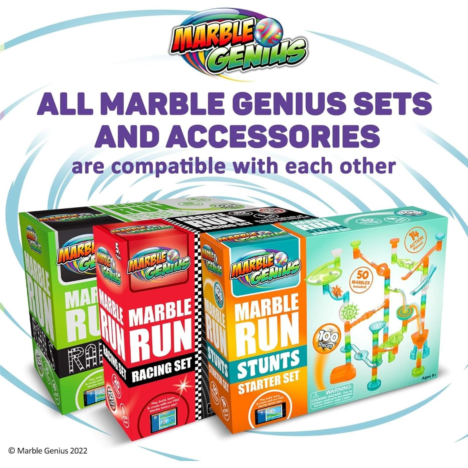 Marble Genius Marble Run Booster Set - 20 Pieces Total (Marbles Not Included), Construction Building Blocks Toys for Ages 3 and Above, with Instruction App Access, Add-On Set, Primary