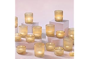 NITIME 20pcs Ribbed Gold Votive Candle Holders, Assorted Tea Light Candle Holder Glass for Wedding Table Decor, Gold Candle Holders for Table Centerpieces, Diwali, Brithday, Party and Holiday Decor