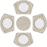 SHACOS Large Size Wedge Shape Placemats with Centerpiece Round Mat Set of 5 Round Table Place Mats Washable Dining Table Placemats Reversible, Beige