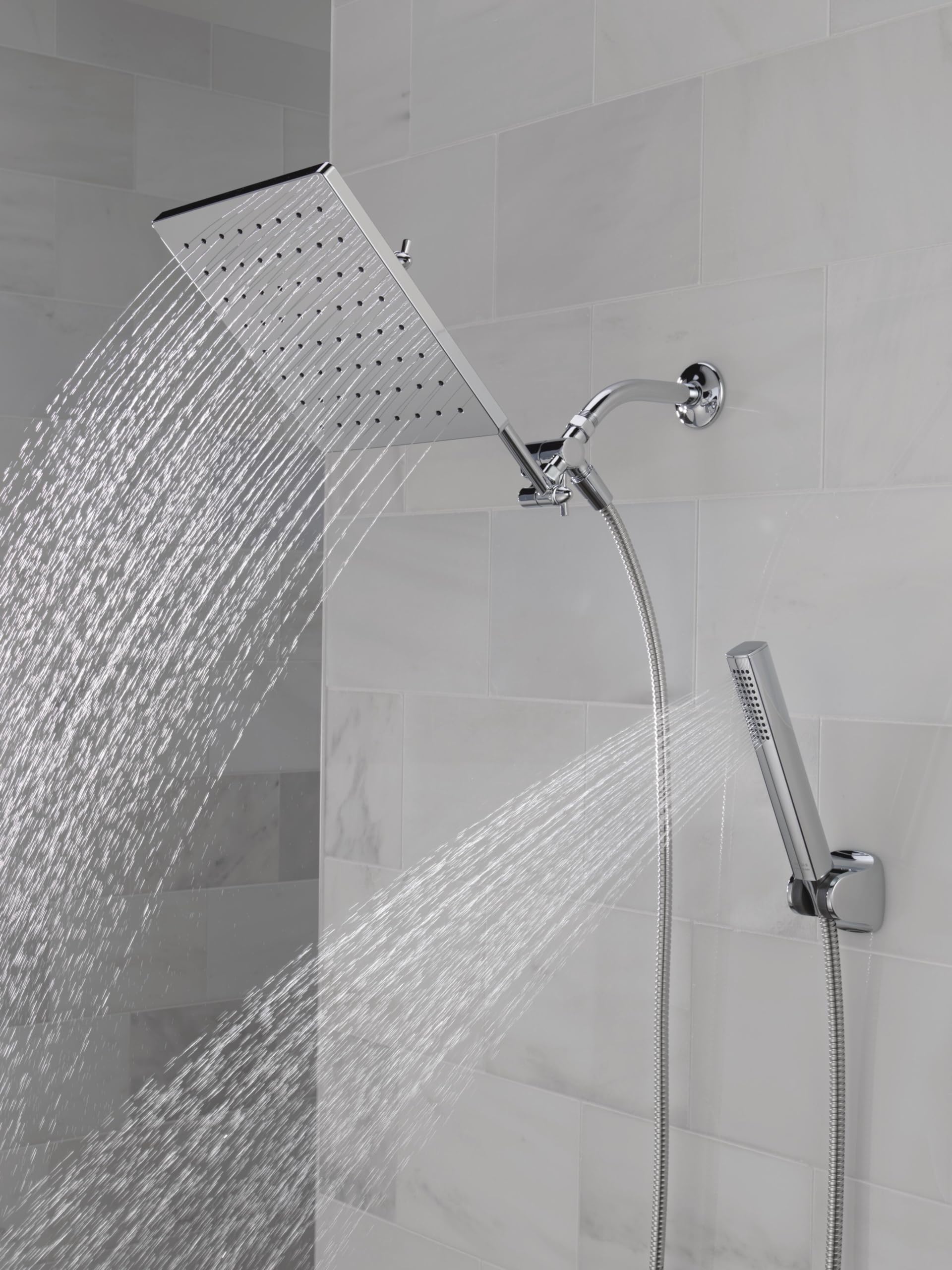 Delta Faucet 10-inch Raincan Shower Head and Hand Held Shower Combo, Chrome Square Shower Head, Rainfall Shower Head, Hand Shower, High Pressure Shower Head, 1.75 GPM Flow Rate, Chrome 75527