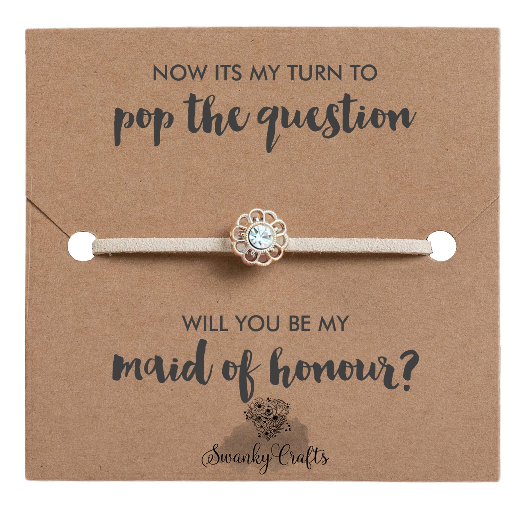 Swanky Crafts Bridesmaid Proposal Gifts From Bride - Adjustable Handmade Bracelet With A Simple Elegant Card, Will You Be My Bridesmaid, Ready To Match Any Wedding Theme (Maid of Honour)