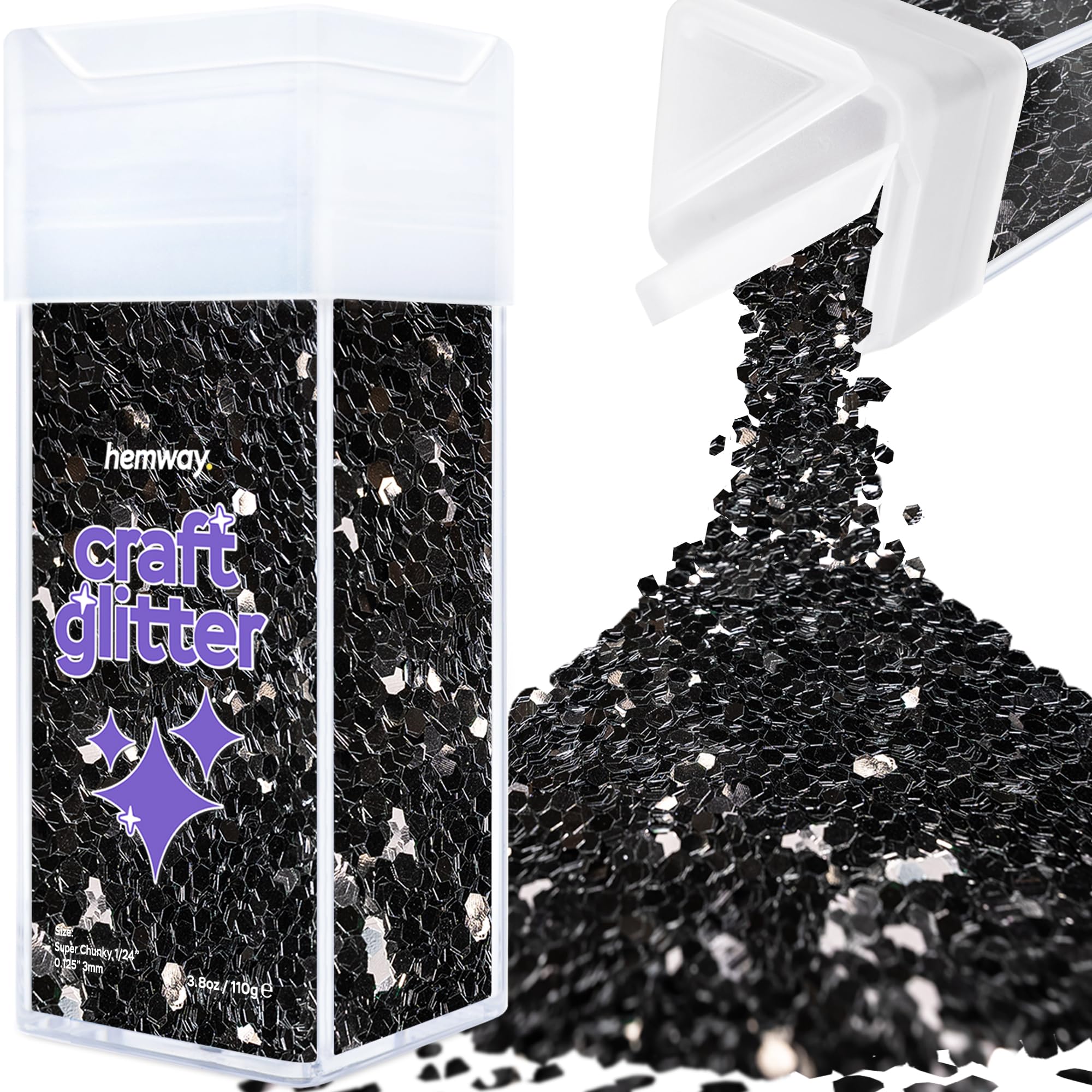 Hemway Glitter Shaker Black 110g Super Chunky, Craft Glitter Shaker for Resin & Epoxy Crafts, Christmas Art Supplies, Nail, Body, Face, Eye, Festival, Crafting, Slime, Sparkle