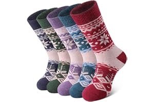 SIMIYA 5 Pairs Merino Wool Socks for Women Winter Thick Warm Hiking Socks Women Thermal Crew Cushion Socks