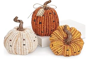 Briful 3PCS Fall Decorative Corn Pumpkin Set – Resin Harvest Pumpkins Fake Corn Pumpkins for Thanksgiving Table Centerpiece Autumn Tiered Tray Indoor Outdoor Fall Decoration
