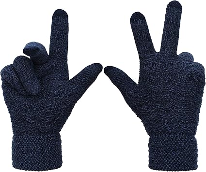 Arctic Paw Men S 3 Finger Touchscreen Sensitive Winter Knit Gloves Blue At Amazon Men S Clothing Store