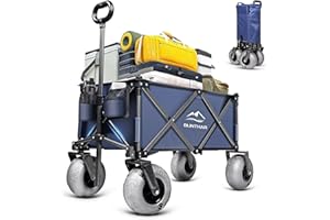 BLINTHAR Beach Wagon with Big Wheels for Sand, Heavy Duty Harder Sand Collapsible Folding Wagon with All-Terrain 9" Pneumatic Ballon Tires, Utility Wagon for Garden Sports Camping Outdoor Activities