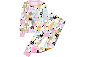 LQSZ Girls Pajamas Set Summer Girl Toddler PJs Short Sleeves Sleepwear for Little Kids with Pocket 5-12 Years