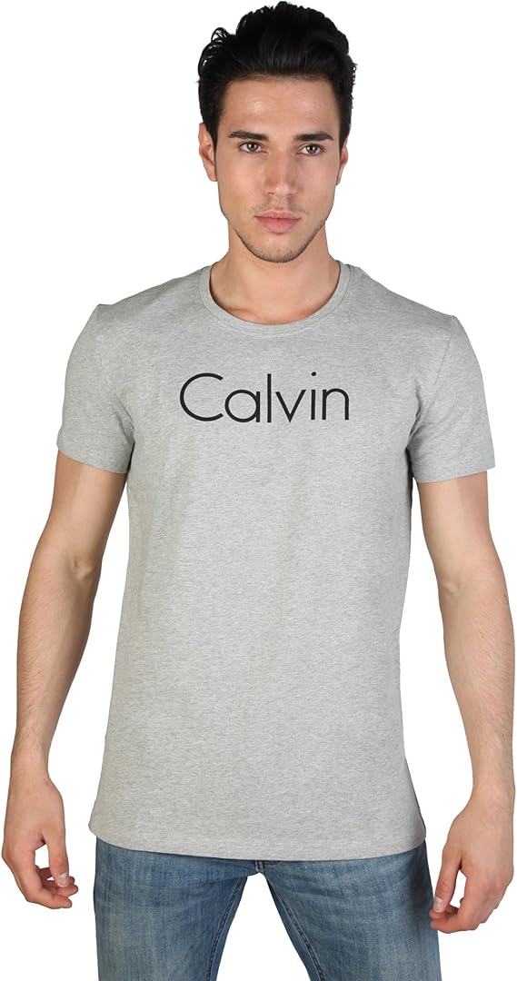 Amazon カルバン クライン Calvin Klein メンズ クルーネック 半袖tシャツ ロゴt シンプル ベーシック おしゃれ カジュアル ブランド 夏 定番 S ライトグレー Tシャツ カットソー 通販