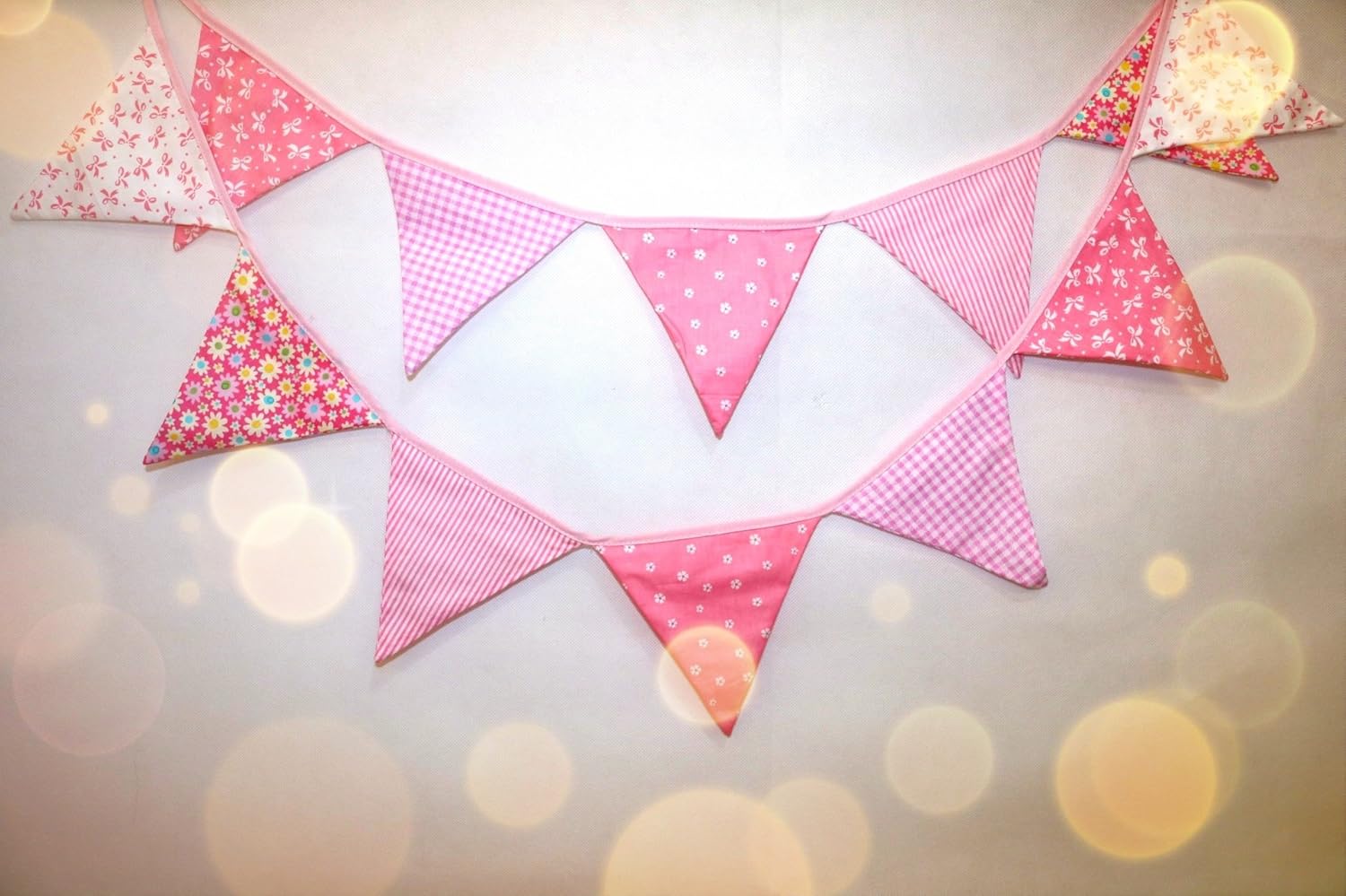 JZK 3.5m 11.5ft Pink Party Bunting Triangle Flag Cloth Banner String Pennant Flags for Girl Birthday Baptism Christening Communion Bedroom Hanging Decoration - Image 4