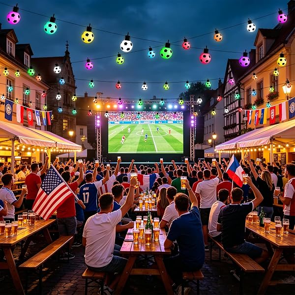 LIUZPATIAL SOCCER 50 FT SMART OUTDOOR STRING LIGHTS WATERPROOF, 15 RGBW LED BULBS 16 MILLION COLORS WITH APP & REMOTE CONTROL FOR WORLD CUP DECORATIONS 2026